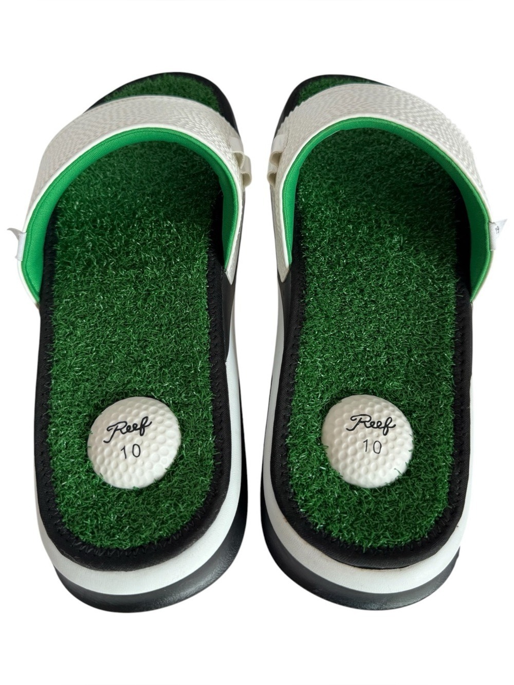 Reef Golf Sandals Womens 10 White Green Grass Novelty Gift Fun Unique Teacher